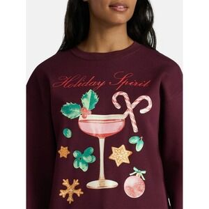 Holiday Spirit Dk Cherry Red Sweatshirt Sz S Winter Christmas Cocktail Party NWT
